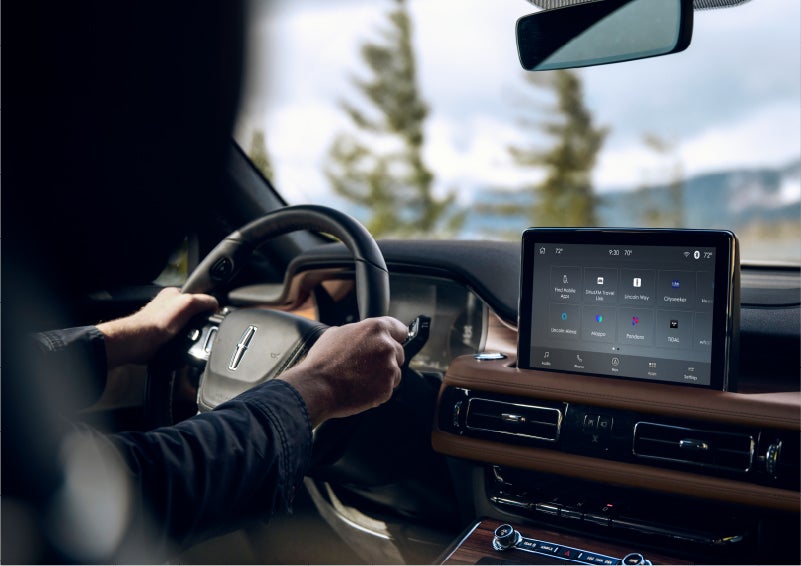 The Lincoln+Alexa app screen is displayed in the center screen of a 2023 Lincoln Aviator® Grand Touring SUV | Performance Lincoln Bountiful in Bountiful UT